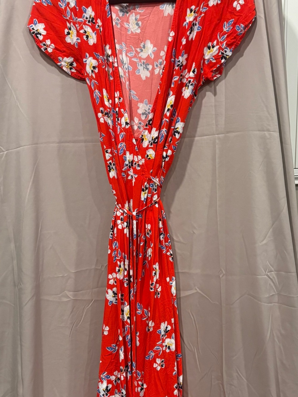 GAP Red Floral Wrap Dress with White and Blue Accents